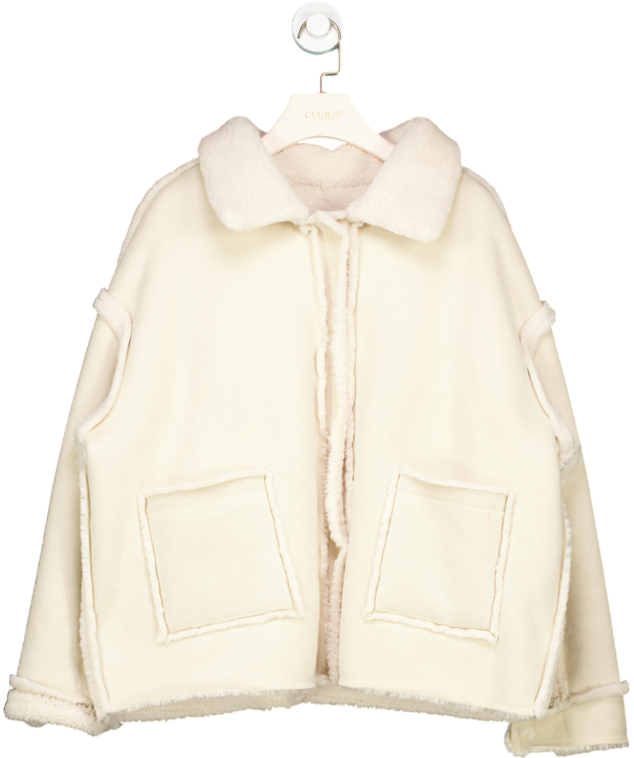 Friends With Frank Cream Mimi Faux Sherling Reversible Jacket UK S/M