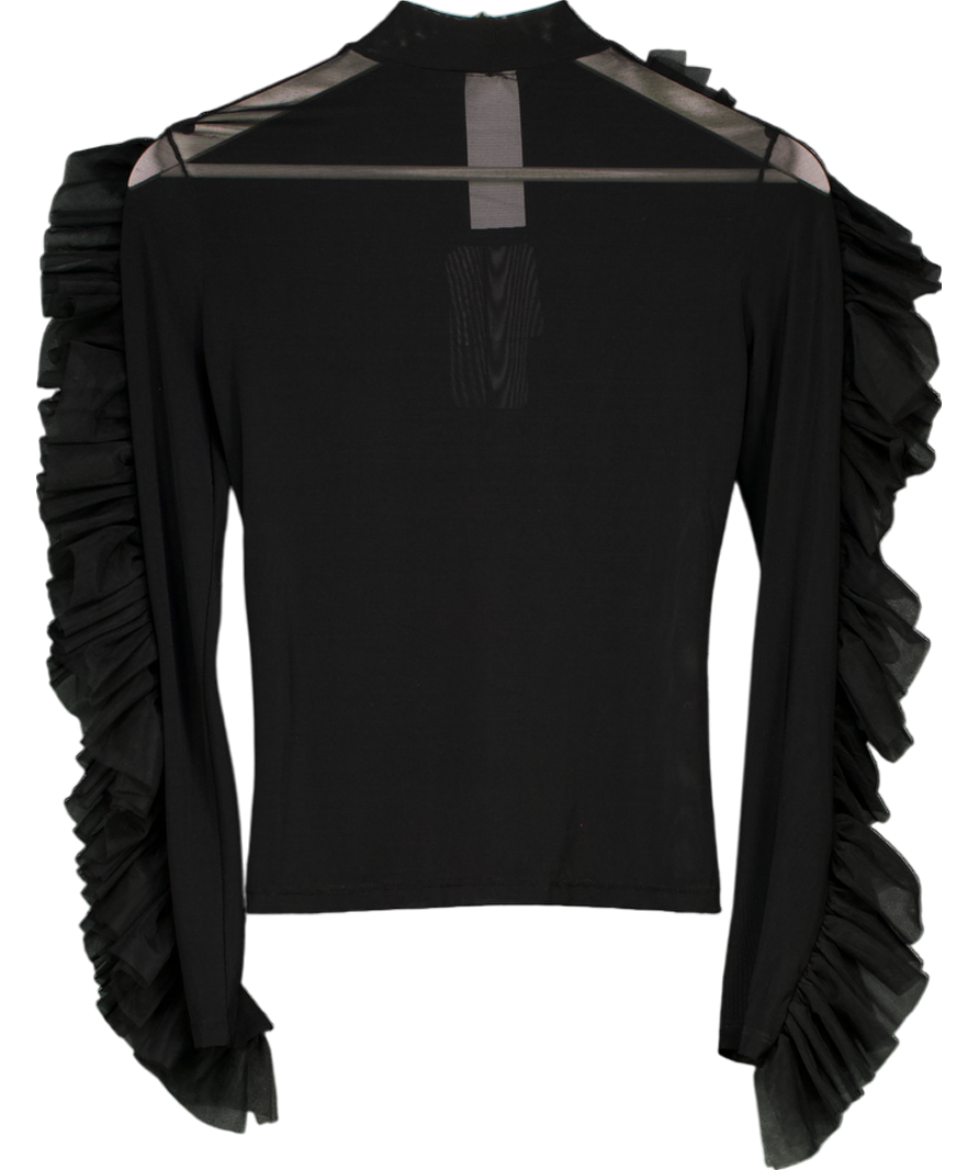 Kikiriki Black Ruffle Trim Mesh Top UK M
