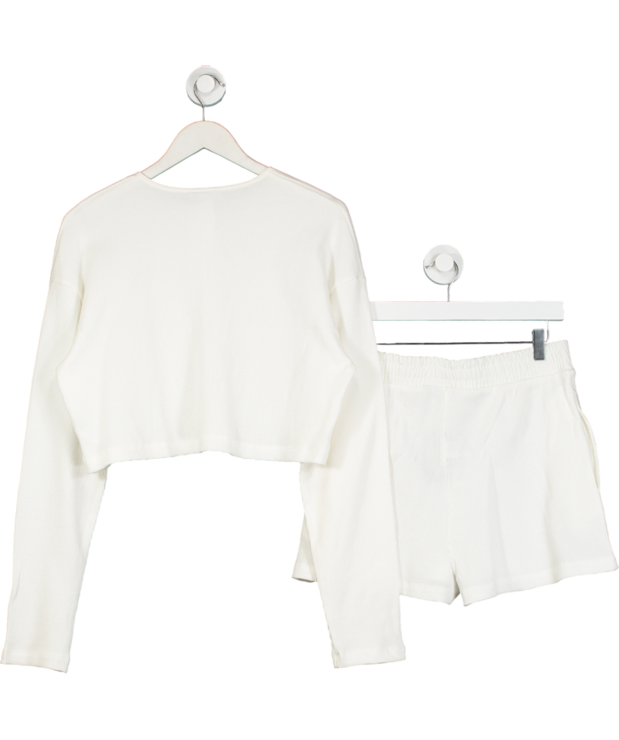 Cream 2-piece Weekend Collective Co-ord Waffle Button Top Uk M And Shorts In Coconut Milk UK S