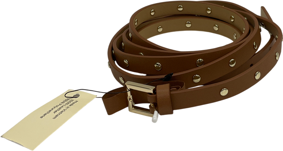 Brown Tan Leather Thin Belt One Size