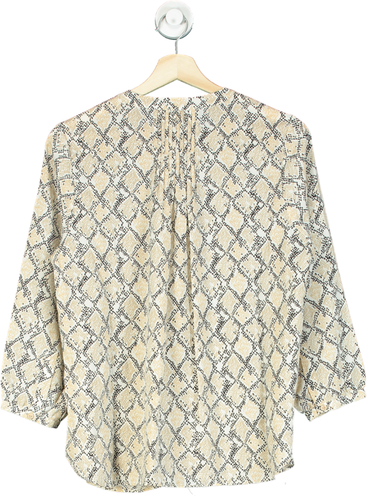 NYDJ Beige Snake Print Pintuck Blouse UK XS