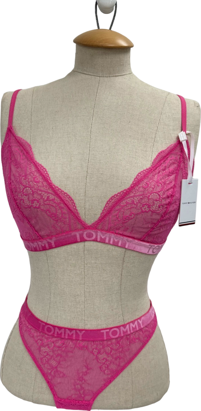 Tommy Hilfiger Pink Logo Band Triangle Bra and Bikini Brief Set UK L