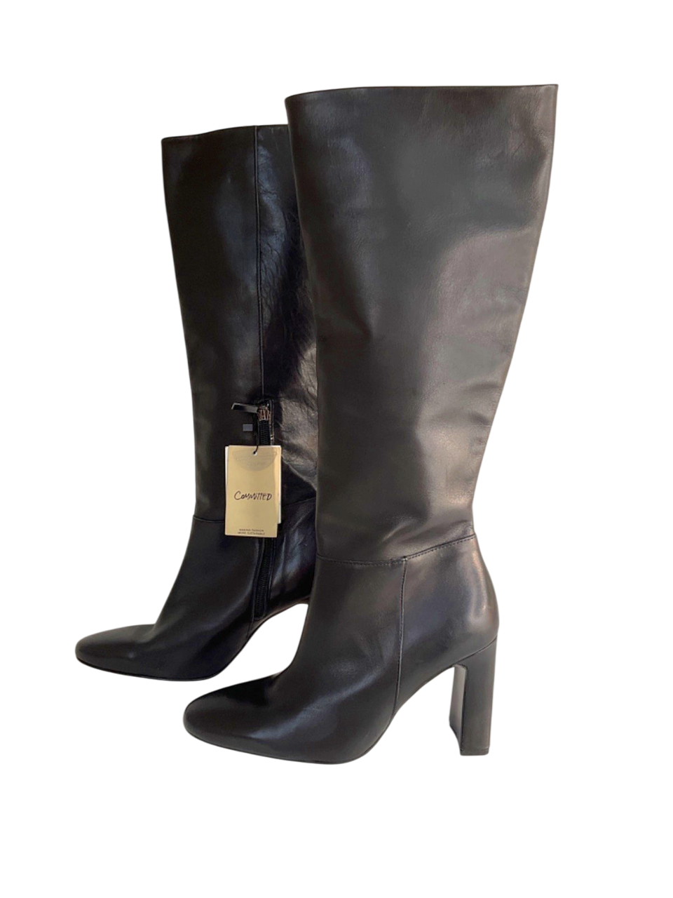 MANGO MNG Black Leather Knee-High Boots EU 39 UK 6