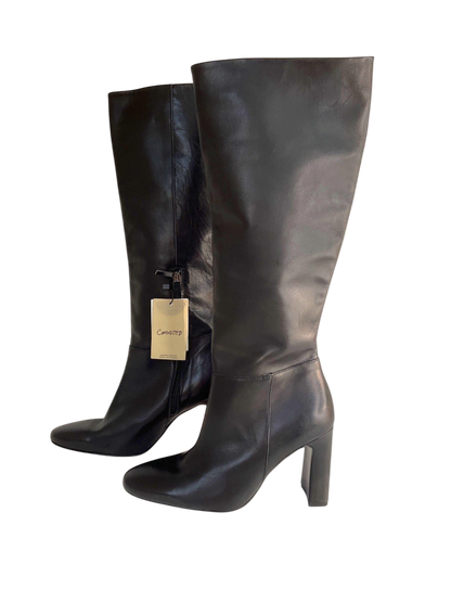 MANGO MNG Black Leather Knee-High Boots EU 39 UK 6