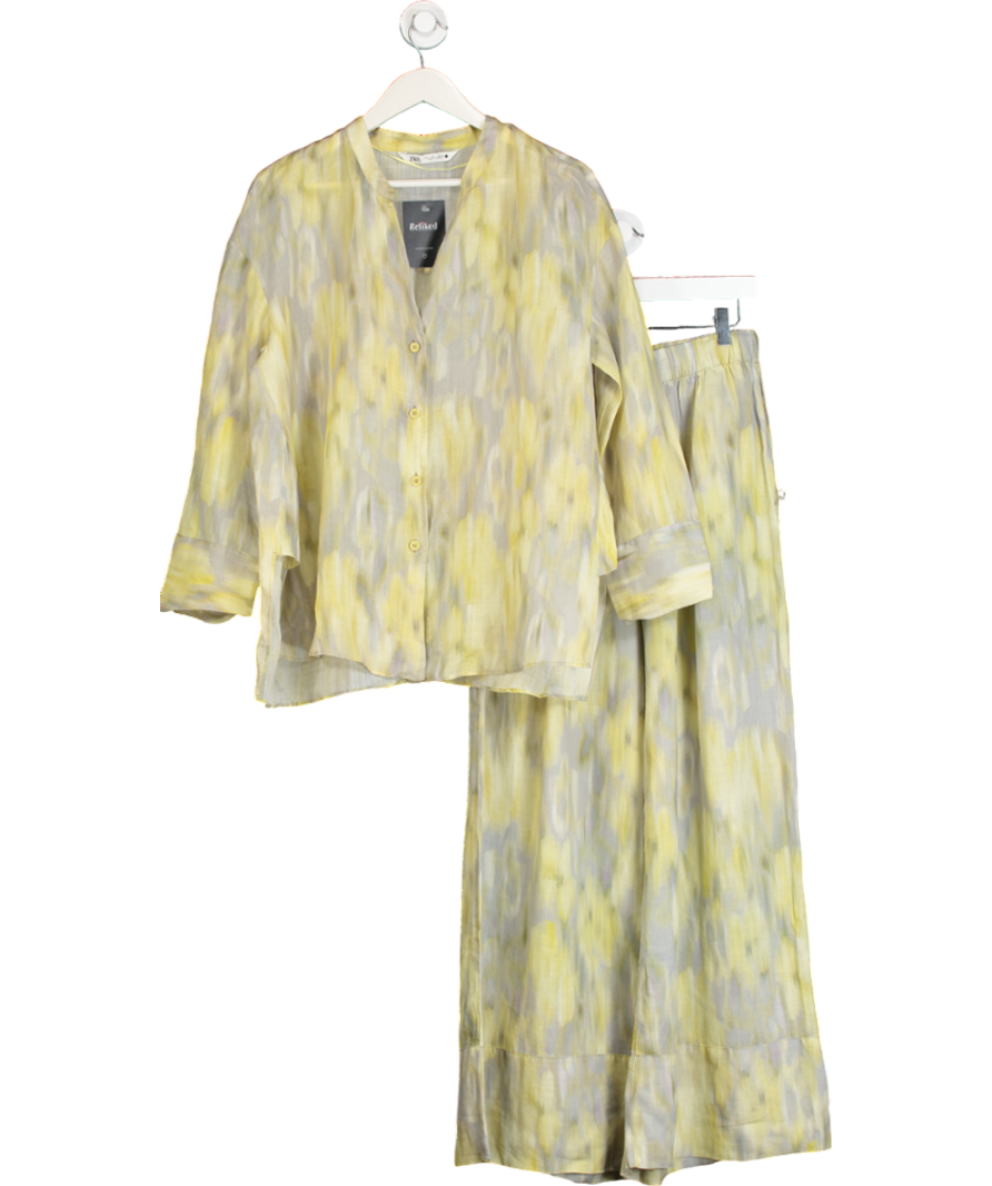 ZARA Yellow Ramie Button Down Tie Dye Effect Shirt  Uk L And Wide Leg Pull On Trousers UK S