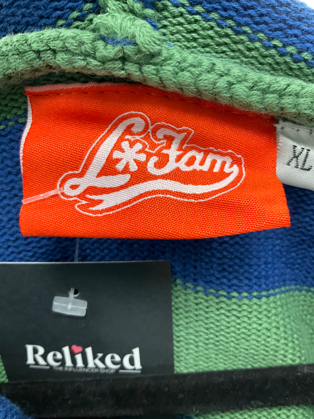 La Fam Green Knitted Striped Hoodie UK XL