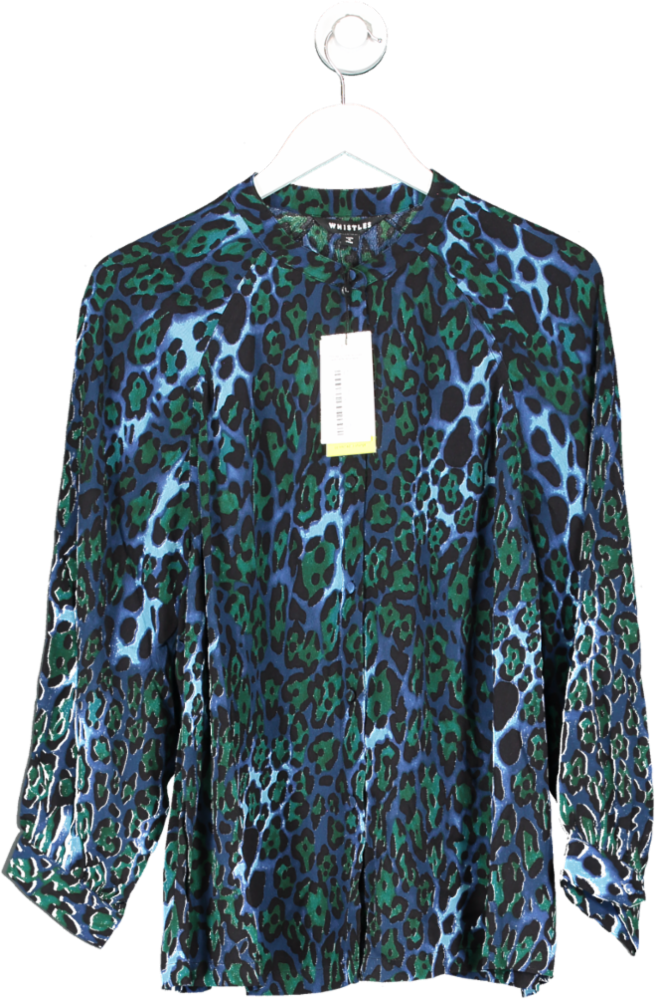 Whistles Blue Leopard Print Raglan Shirt UK 18