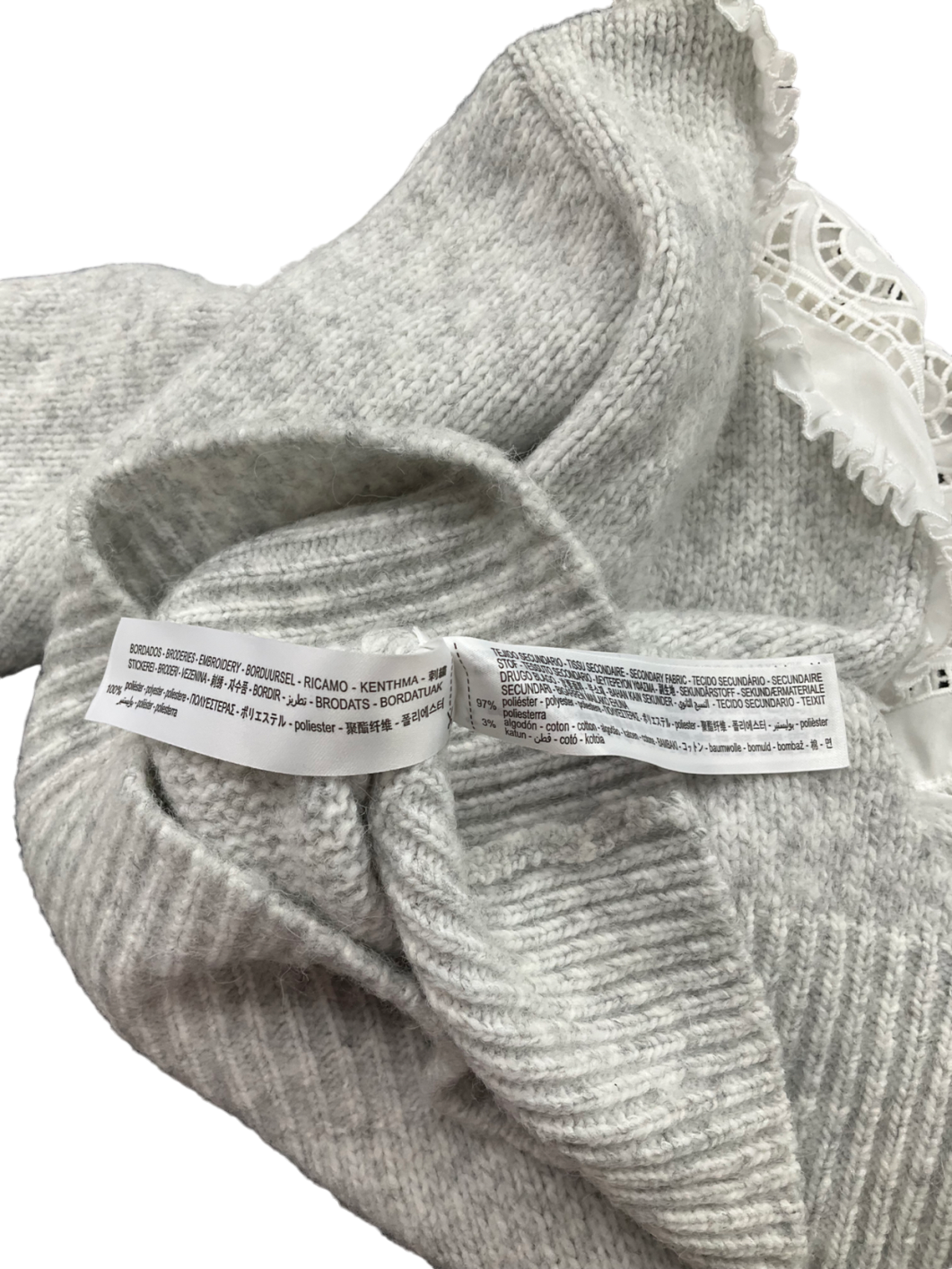 ZARA Victorian Jumper Grey White Lace Contrasting Poplin UK 10