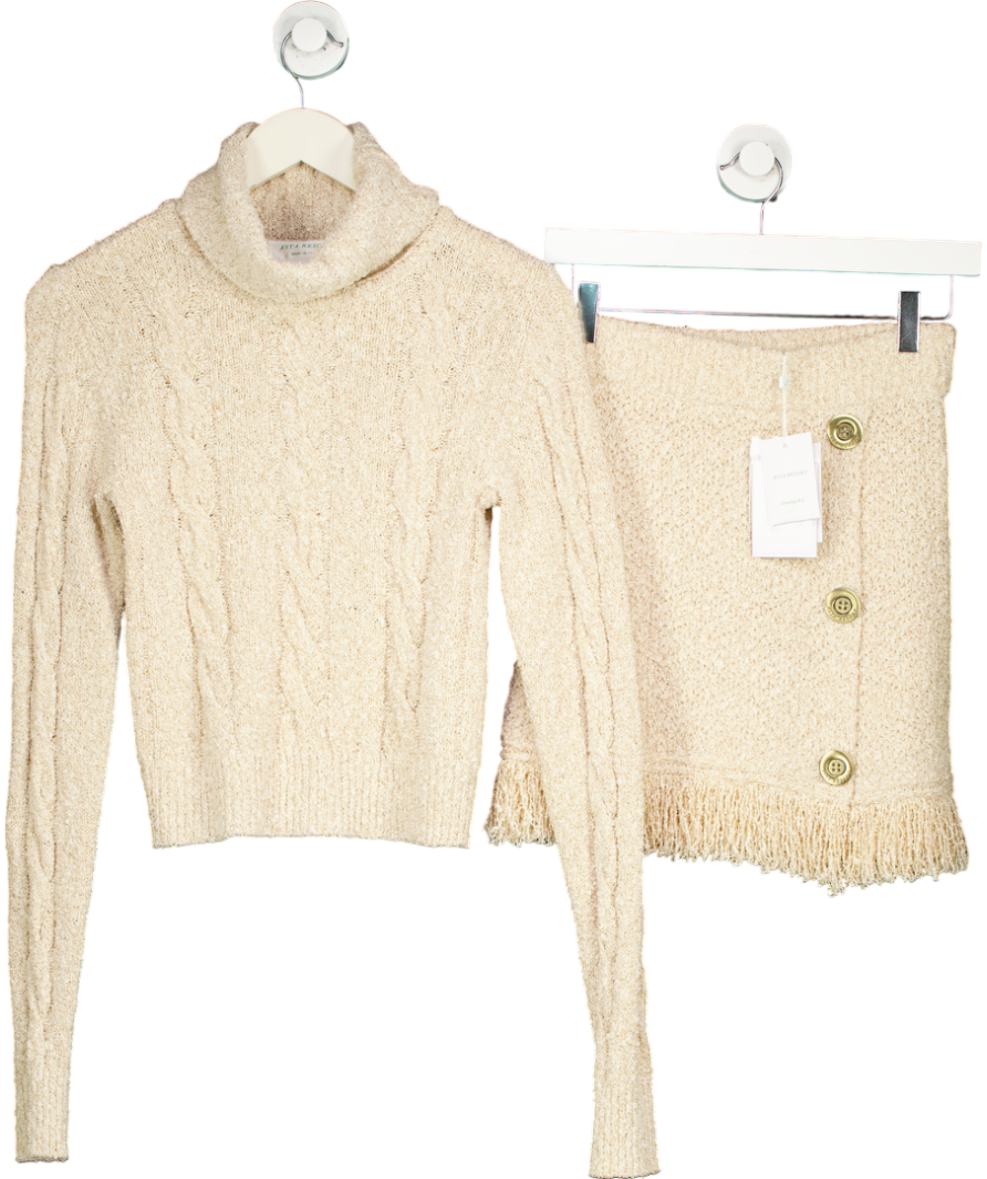 Asta Resort Beige 2-piece Angelina Cable Knit And Mini Skirt Set UK S