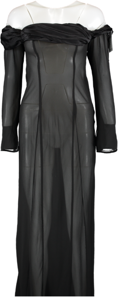 Meshki Ivanna Off Shoulder Chiffon Maxi Dress - Black UK XXS