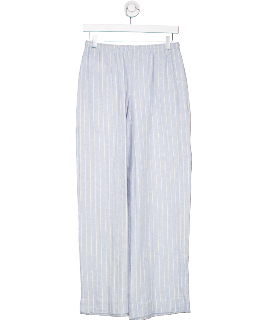 Abercrombie & Fitch Wide Leg Linen Blend Pull On Tie Trousers In Blue Stripe UK XS