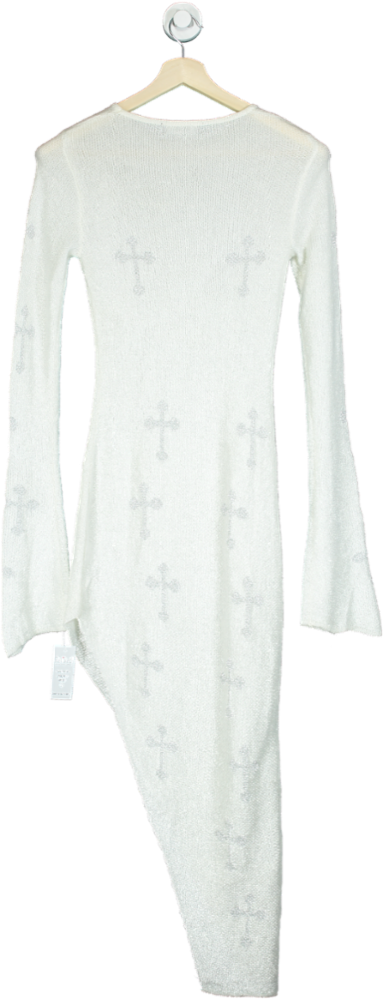 EGO White Cross Pattern Asymmetric Knit Dress UK 8