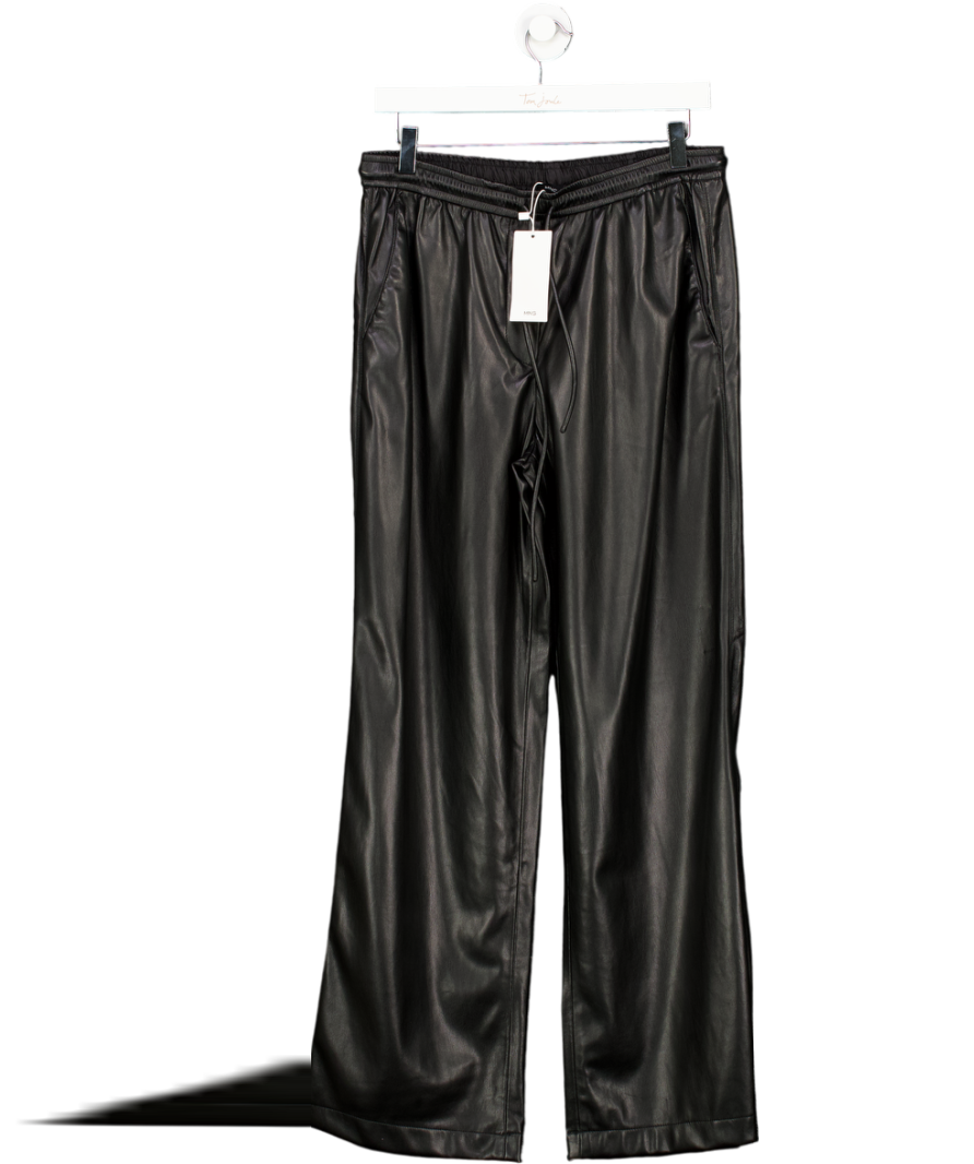 MANGO Black Leather-effect Elastic Waist Trousers UK M