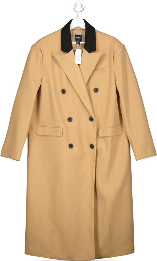 Nasty Gal Brown Contrast Collar Wool Look Tailored Coat UK 12