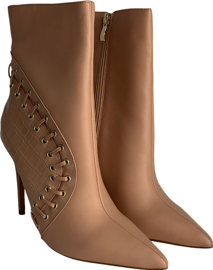 Karen Millen Nude Leather And Suede Eyelet Heeled Boot UK 7 EU 41 👞