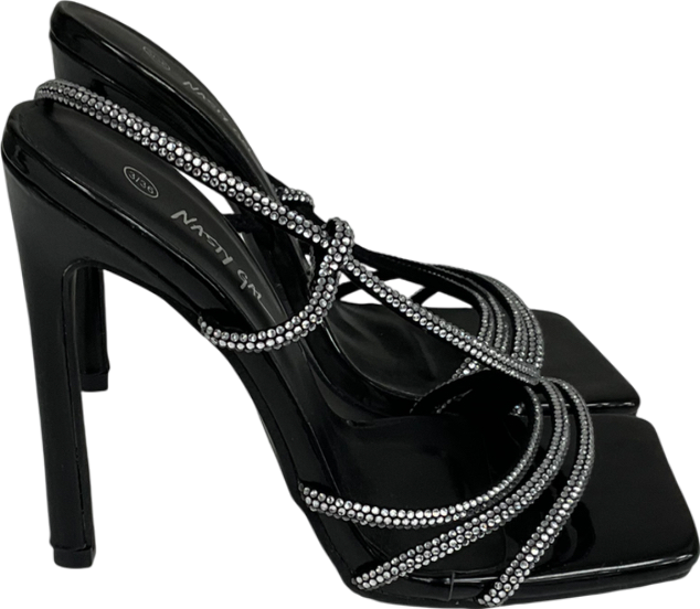 Nasty Gal Black Square Toe Diamanté  Stiletto Heels UK 3 EU 36 👠