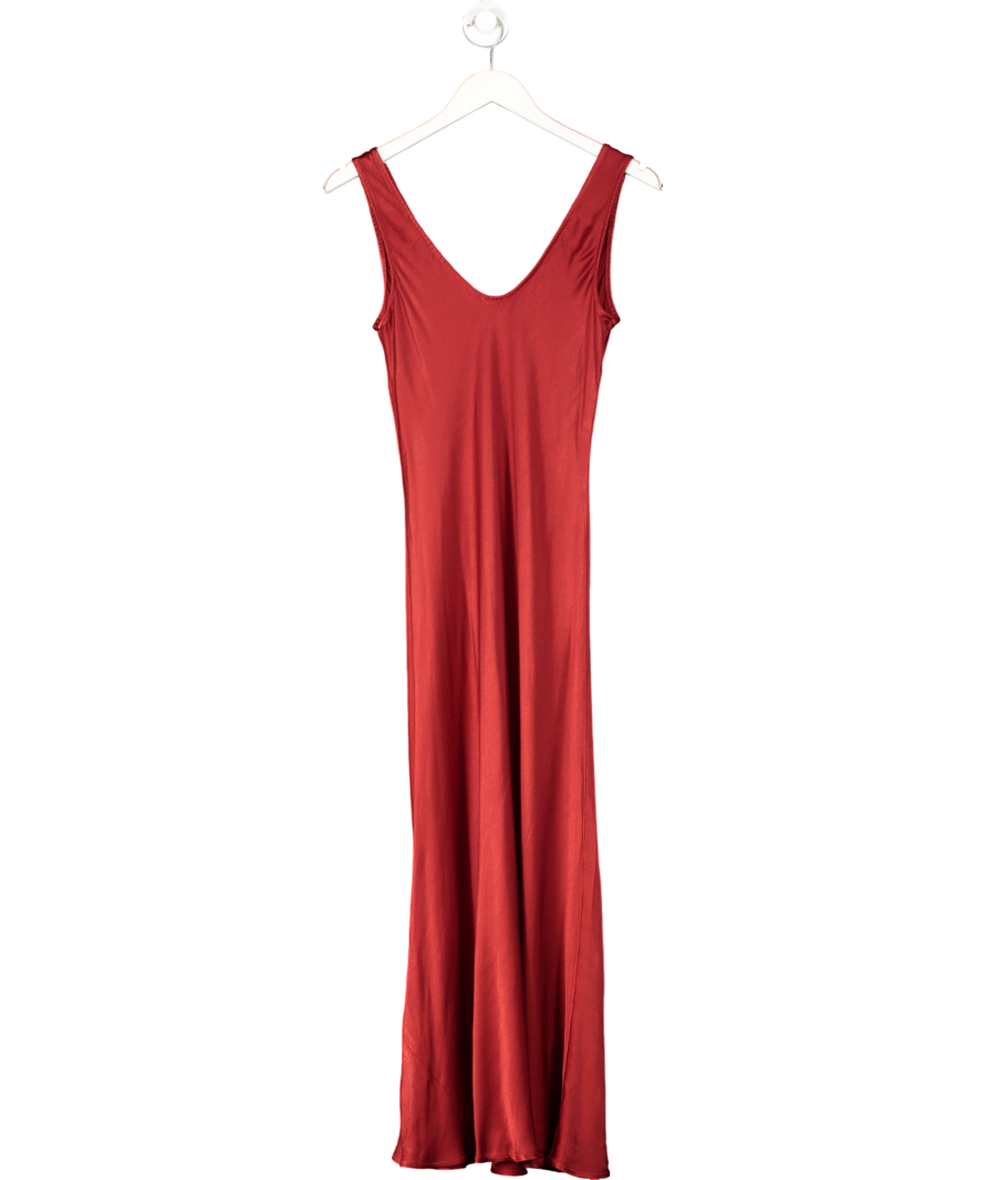 ghost Dark Red Palm Satin Midi Slip Dress UK XS