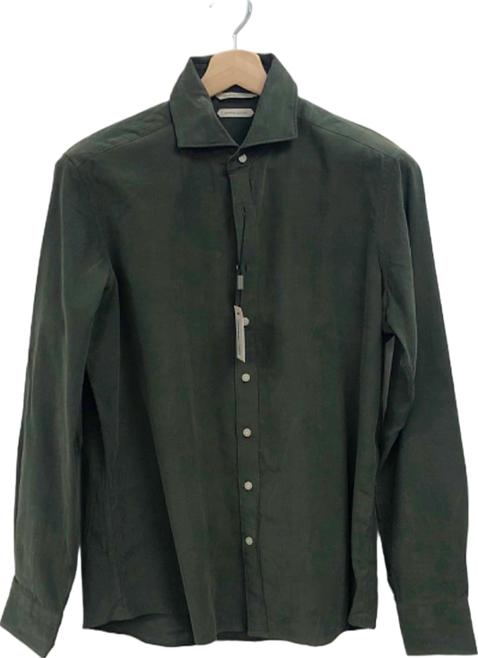 Suitsupply Green Fine Cord Slim Fit Shirt UK 15.5' Neck