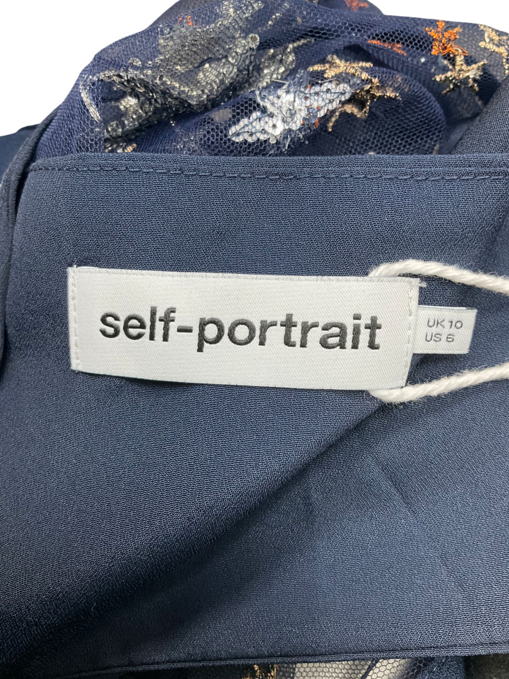 Self-Portrait Blue Embellished Tulle Star Panelled Dress UK 10