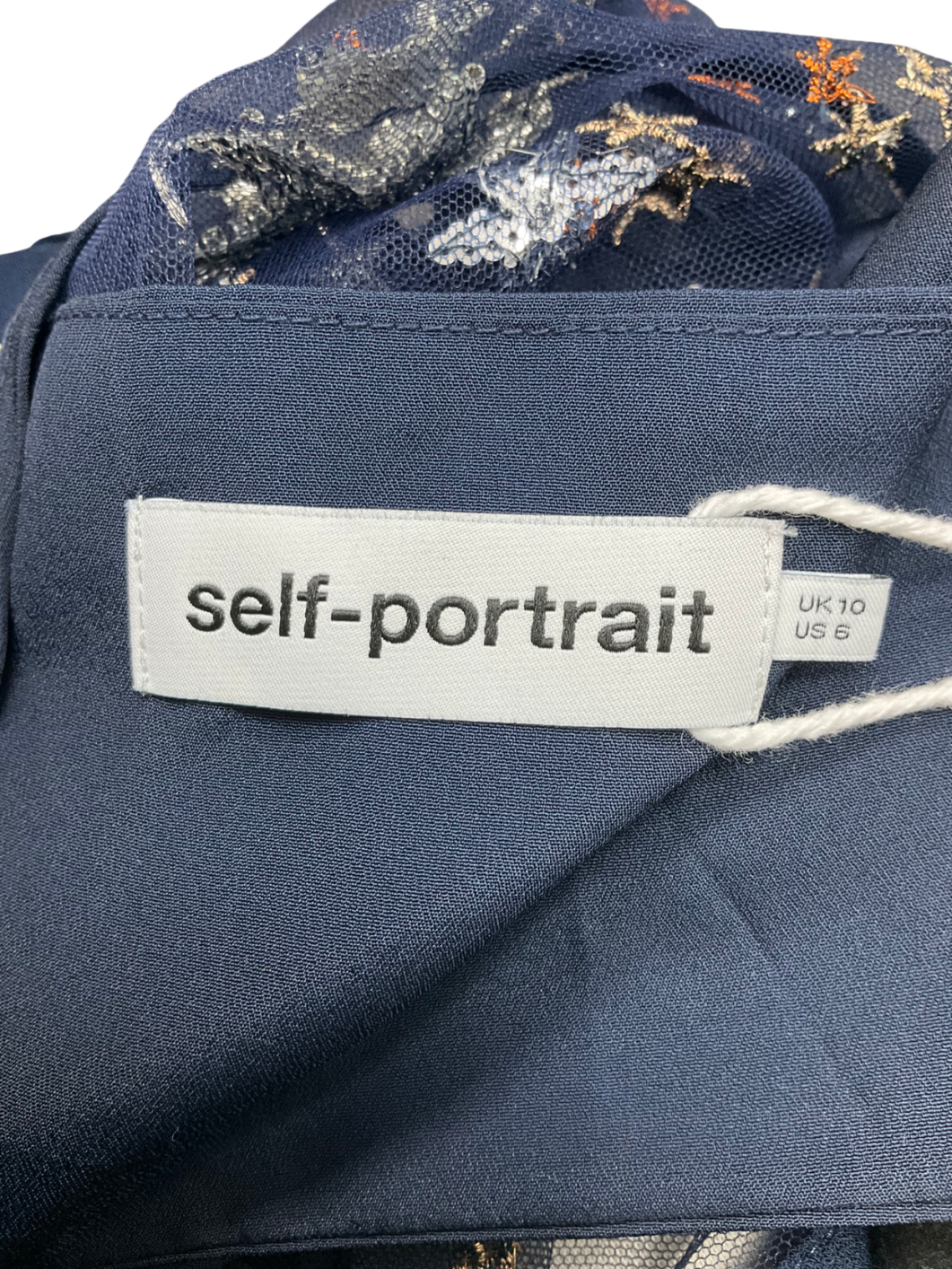 Self-Portrait Blue Embellished Tulle Star Panelled Dress UK 10