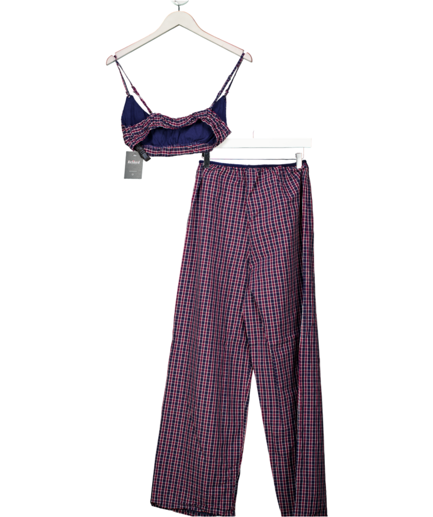 ASOS 2-piece Navy Blue Check Bra Top And Pyjama Trousers UK S