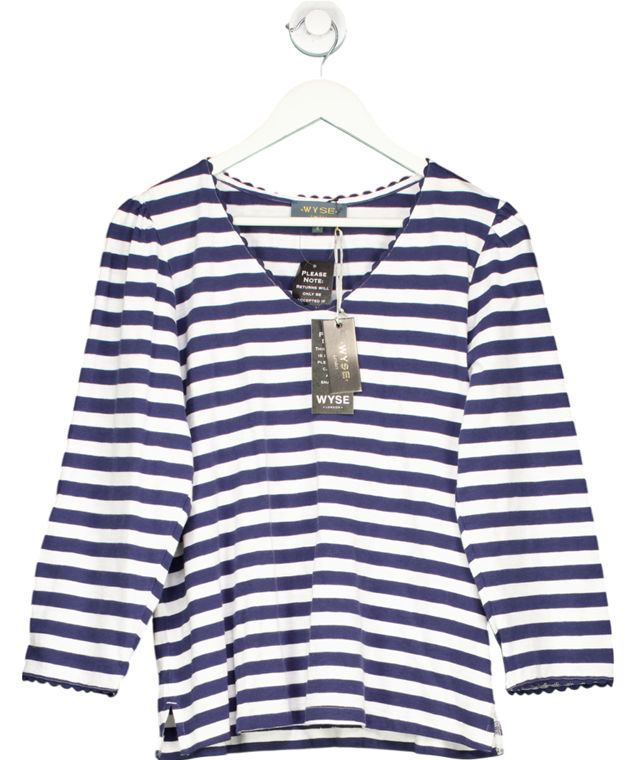 Wyse Blue Elyna Striped Long Sleeve Tee with Scallop trim UK 14