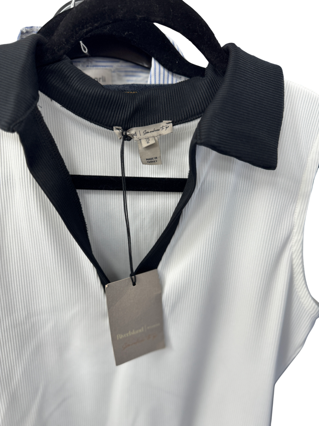 River Island White White/ Black Contrast Collar Bodysuit UK 10