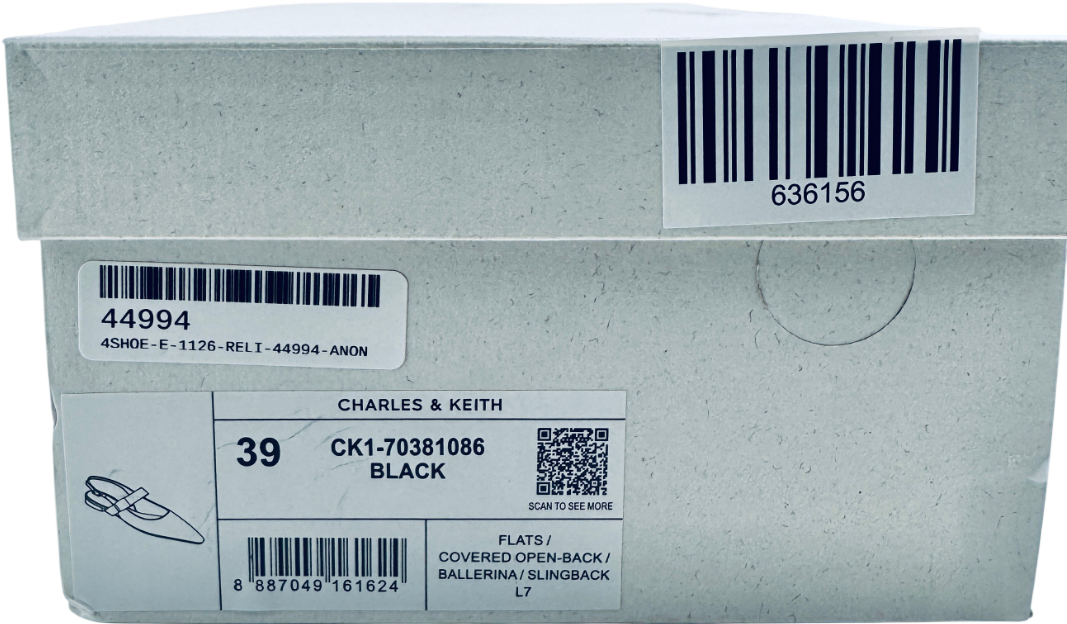 CHARLES & KEITH Yvette Pointed-toe Mary Jane Flats - Black UK 6 EU 39 👠