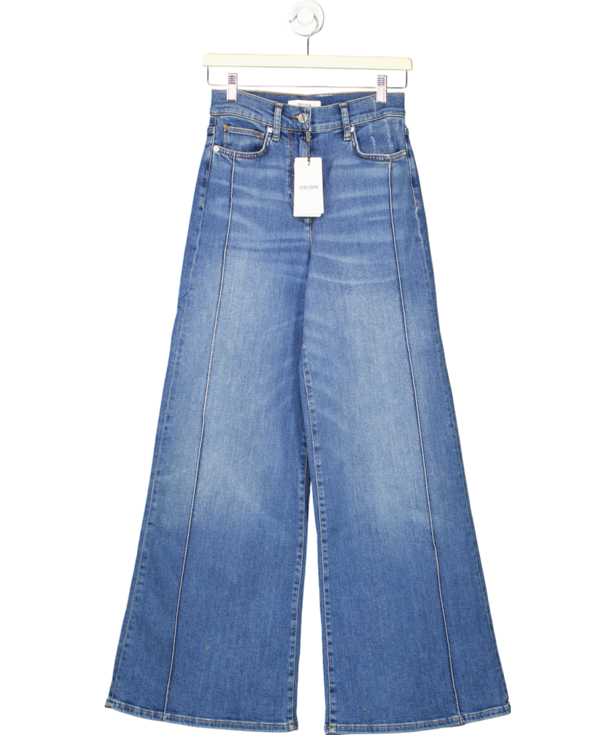 REISS Heather Stretch-cotton Wide-leg Jeans In Mid Blue W27