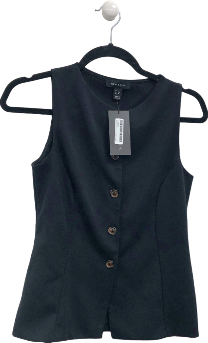 New Look Black Buttoned Sleeveless Top UK 8