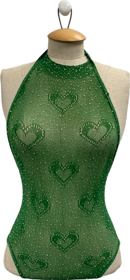 Ciberia Green Heart Pattern Halter Bodysuit One Size