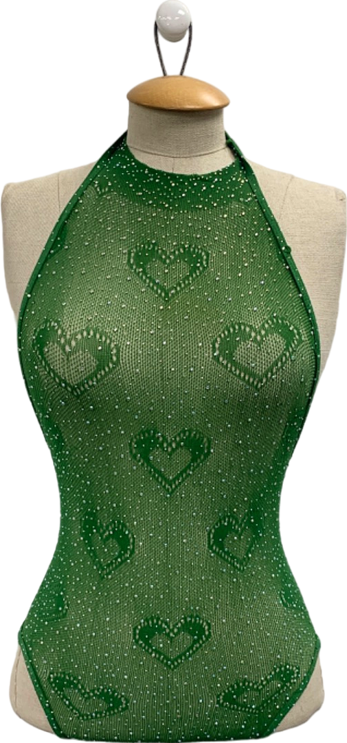 Ciberia Green Heart Pattern Halter Bodysuit One Size