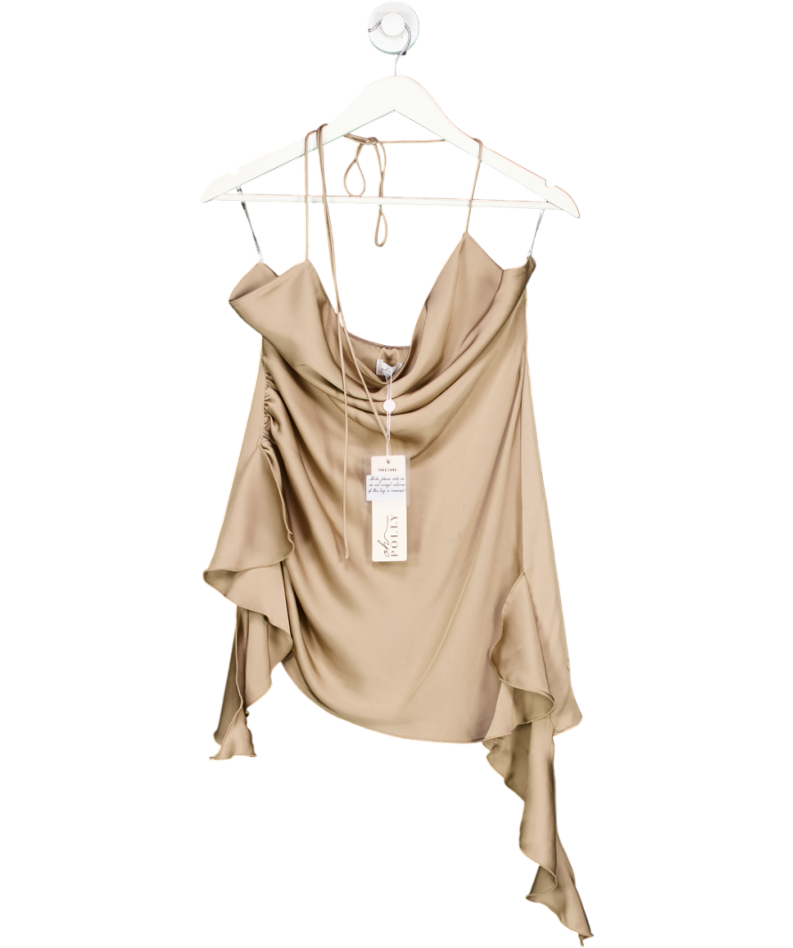 Oh Polly Beige Elaxi Deep Plunge Ruffled Mini Dress UK 8