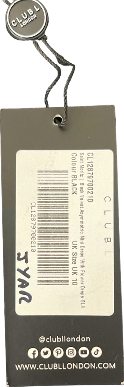 Club London Black One-Shoulder Dress With Floral Detailing UK 10