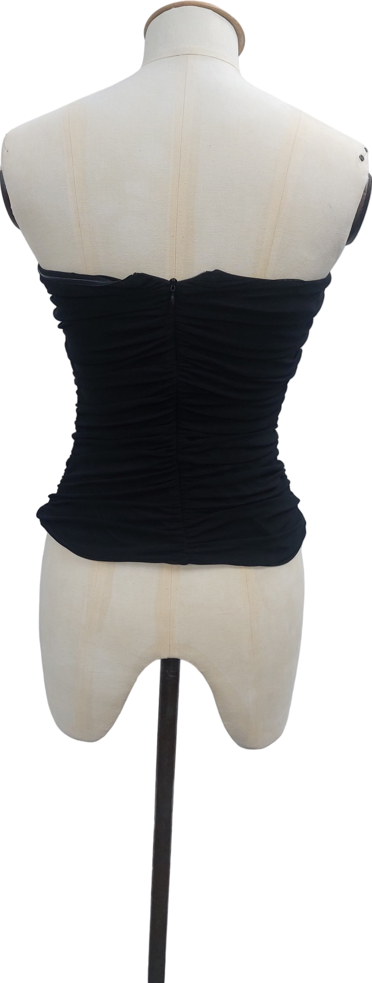 Black Structured Ruched Mesh Strapless Top UK S/M