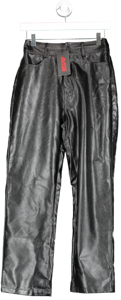 Misspap Black Premium Leather Look Straight Leg Trousers UK 10