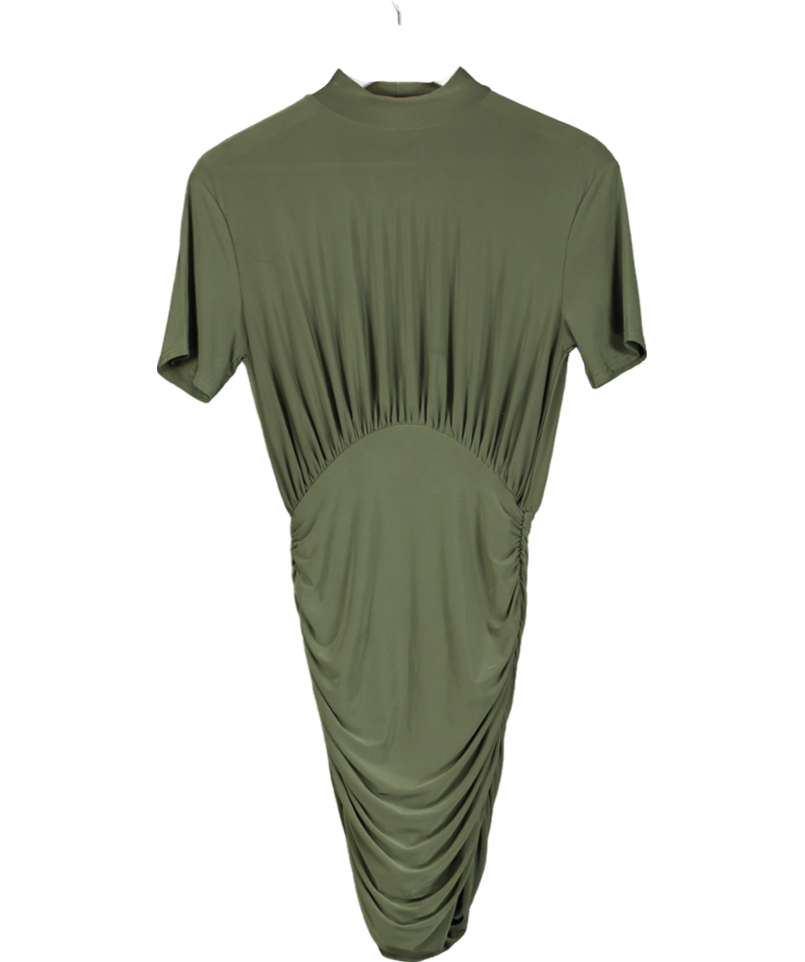 Ruched & Ready Green Ruched Short Sleeve Mini Dress UK S