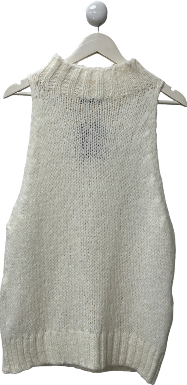 ZARA White Knitted High Neck Sleeveless Top UK L