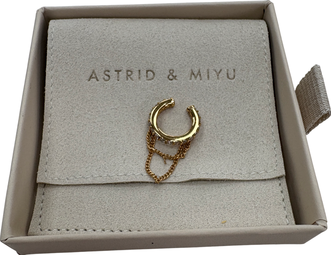 Astrid & Miyu Crystal Chain Drape Ear Cuff In Sterling Silver 18kt Gold Plate