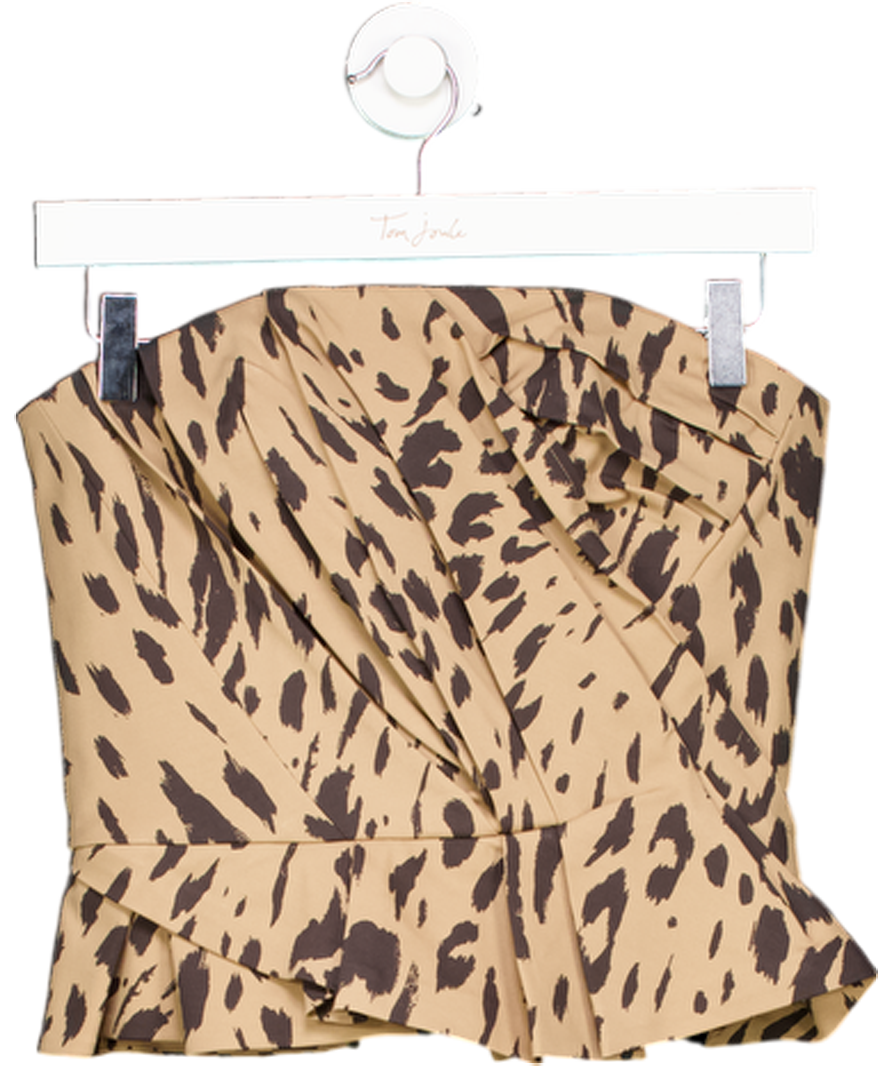 & Other Stories Beige Leopard Pleated Drape Detail Bustier Top UK 8