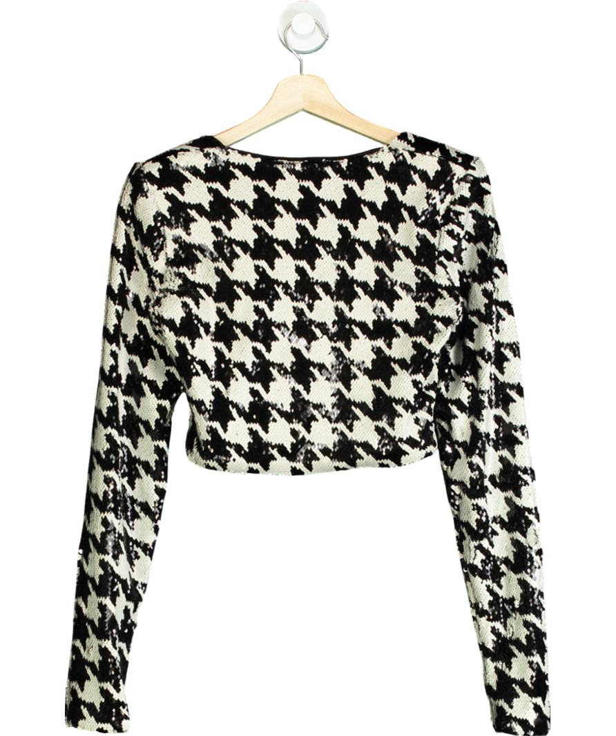 ZARA Black Sequin Houndstooth Top UK S