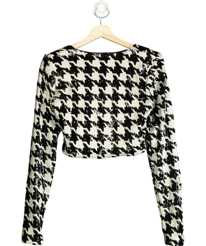 ZARA Black Sequin Houndstooth Top UK S