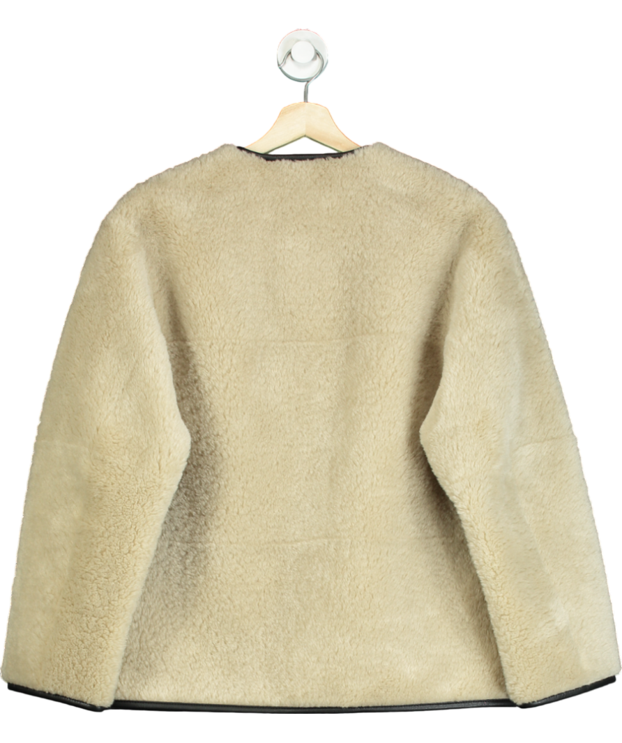 MANGO Beige Fur-effect Coat With Appliqués UK XS