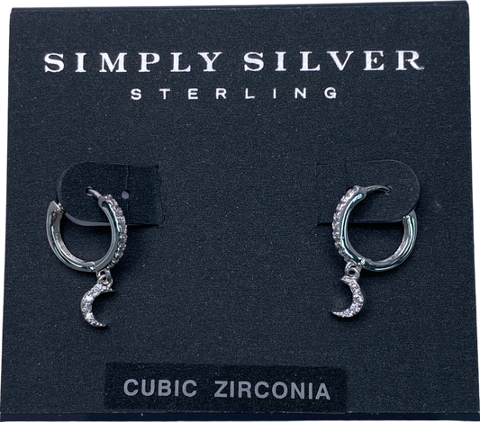 SIMPLY SILVER 925 Sterling SilverCubic Zirconia Mini Crescent Moon Hoop Earrings