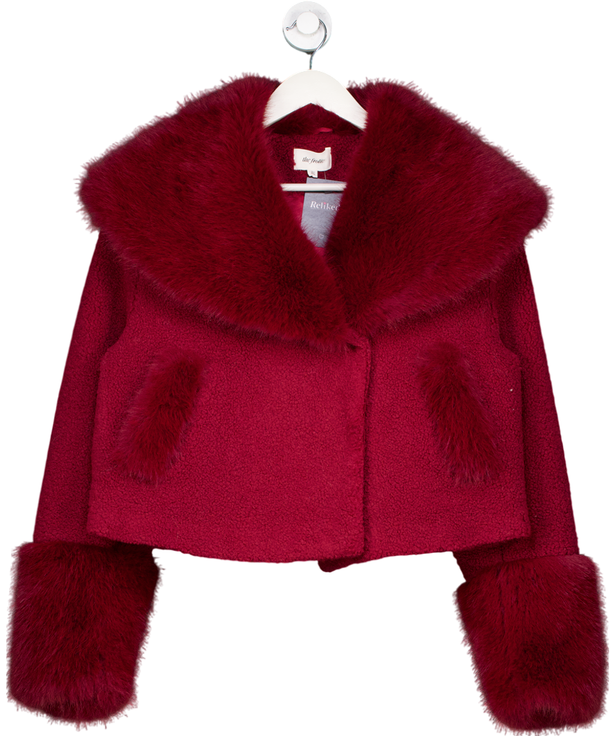 the frolic Red Exclusive X Bella Stovey Faux Fur Oversized Collar And Cuff Detail Jacket In Burgundy UK 10