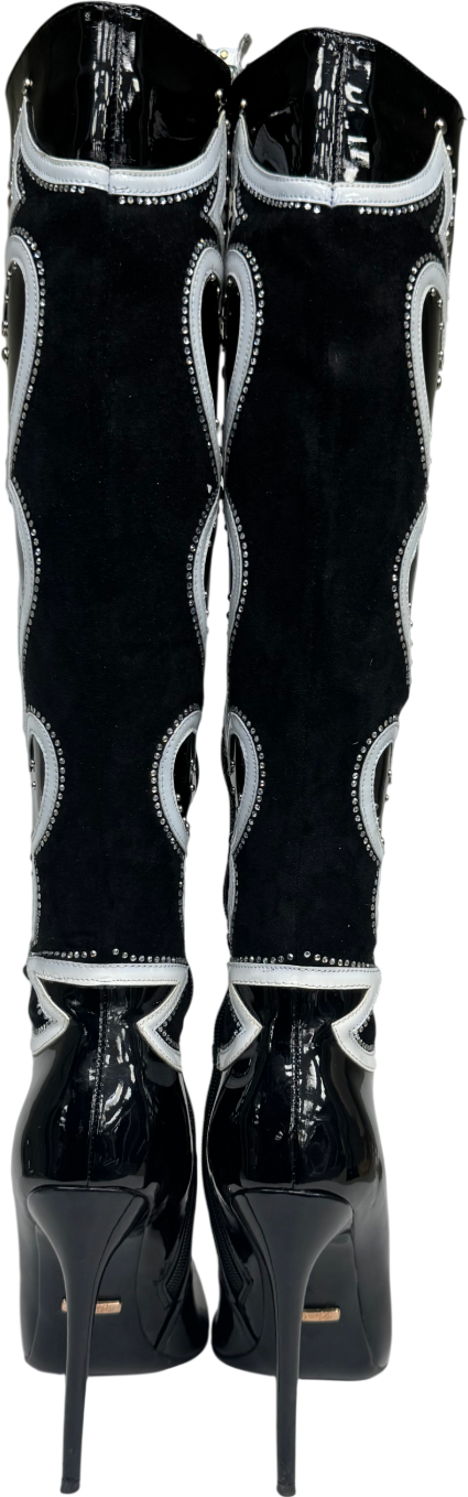 Bello star Black Diamanté Knee High Boots UK 6 EU 39 👠