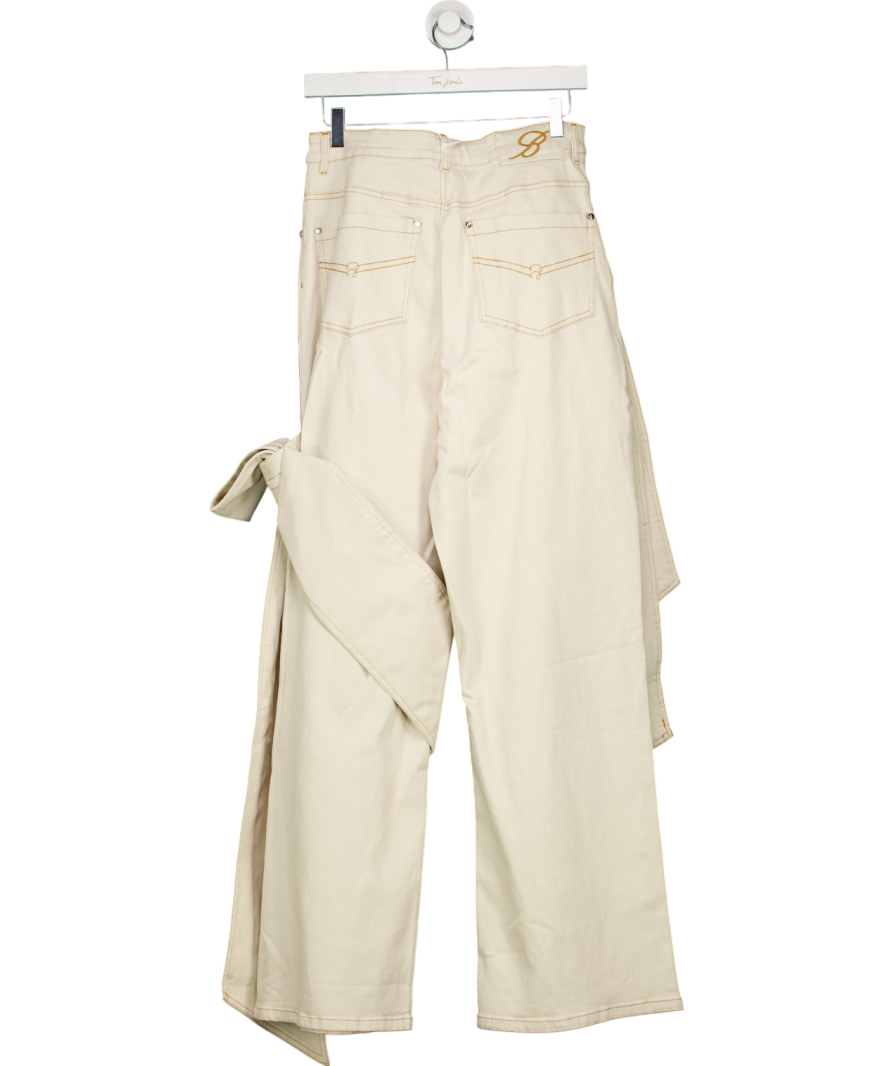 Blumarine Cream Bow-detailing Wide-leg Jeans UK M