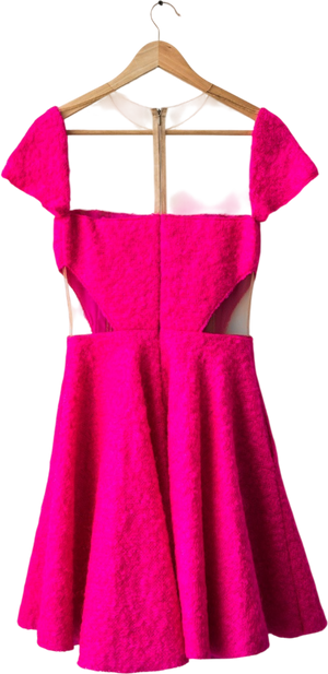 NATALIA KAUT Contmeporary Designer Pink Mohair Cut Out Skater Dress UK 10