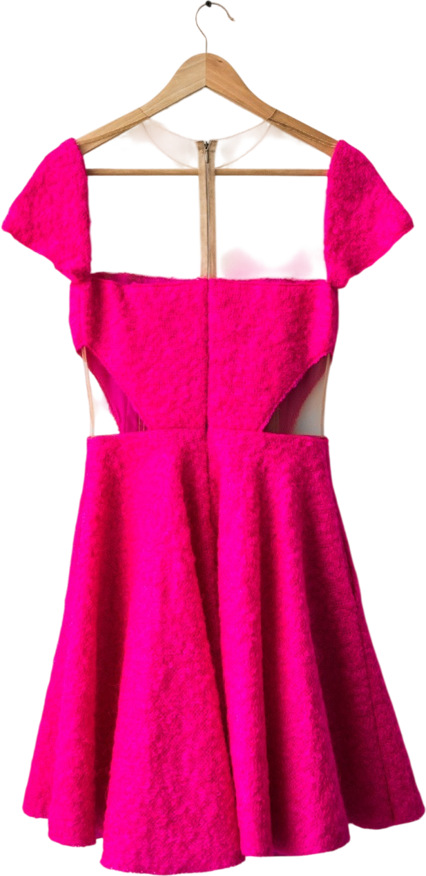 NATALIA KAUT Contmeporary Designer Pink Mohair Cut Out Skater Dress UK 10