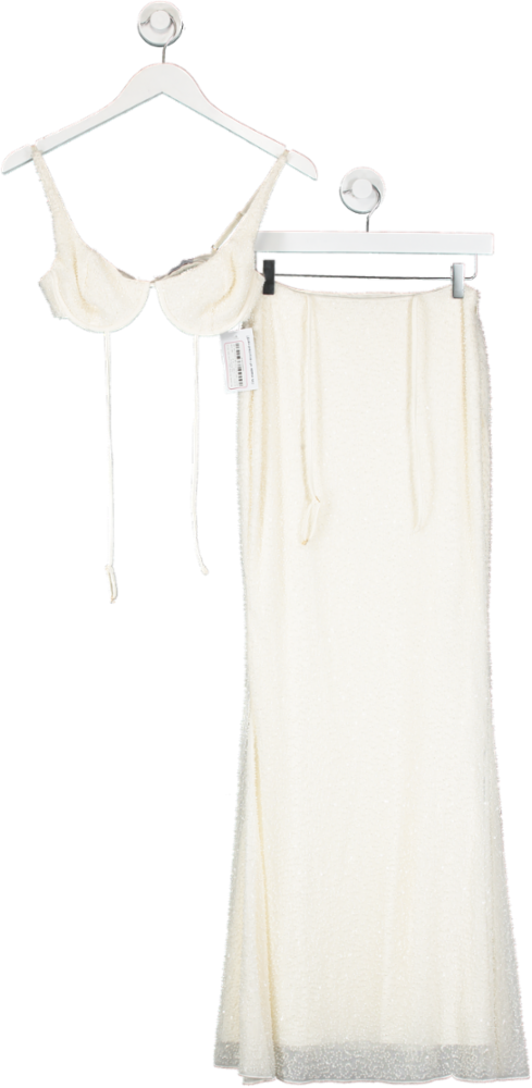 Oh Polly Cream Melisande Mid Rise Embellished Gown Skirt And Bralette UK 8